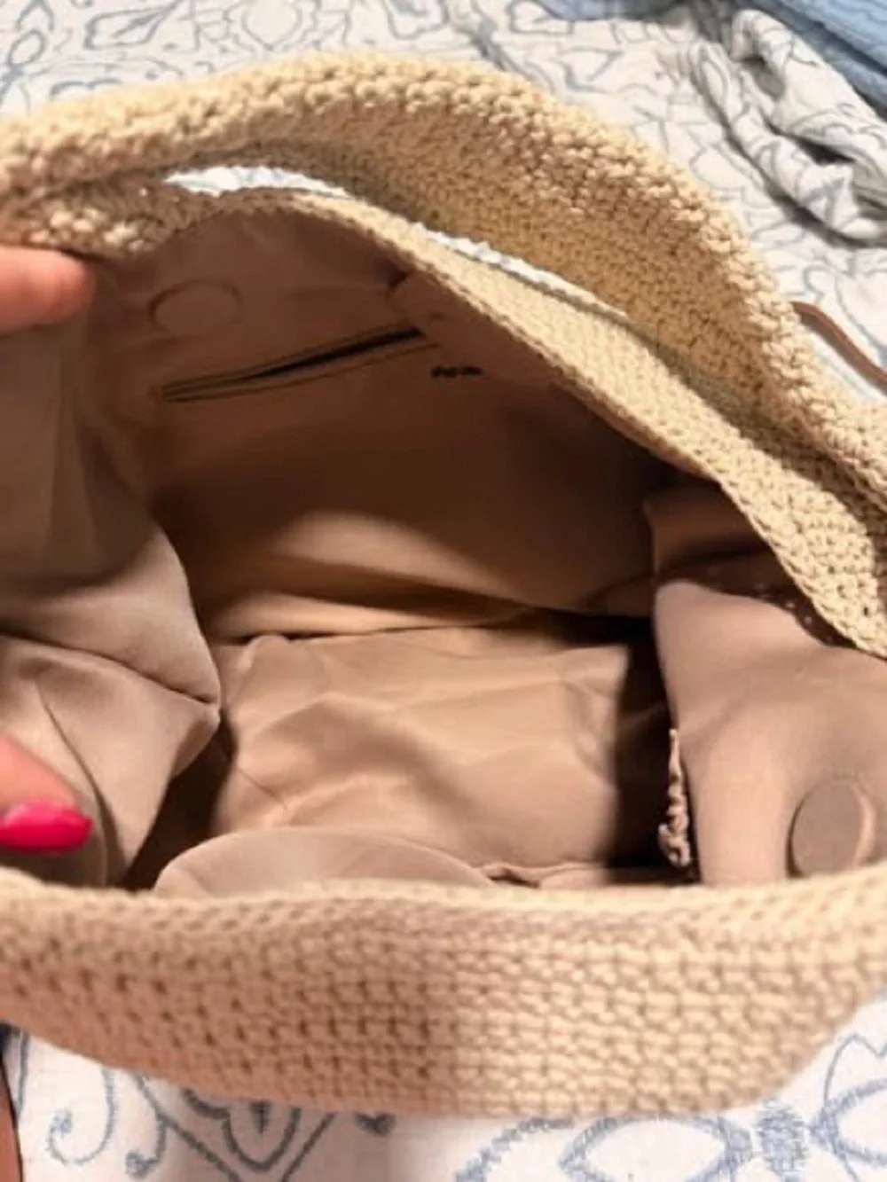 Beige Crochet Hobo Bag - Women